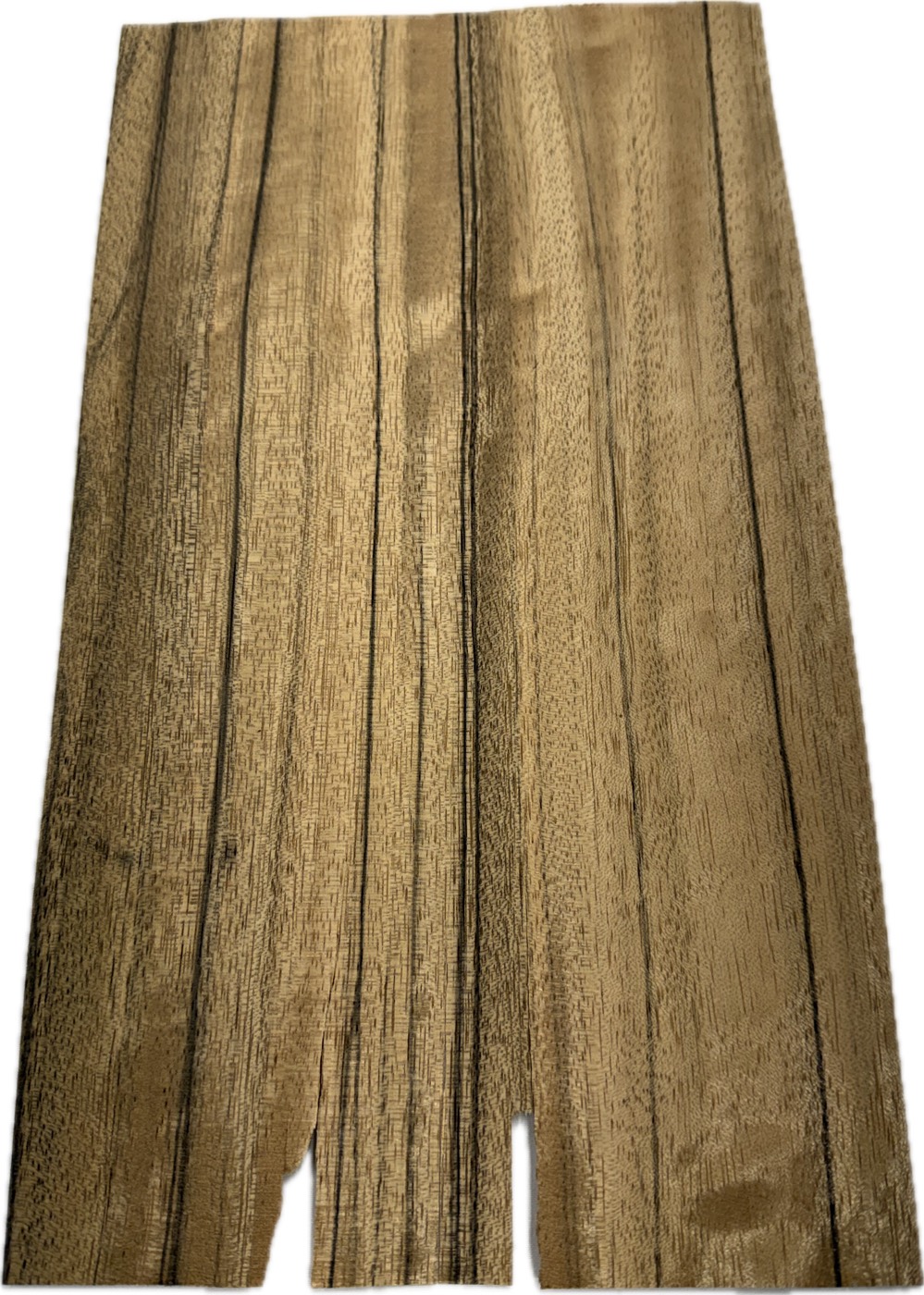 Wood veneer sheet rejected for splits along the grain