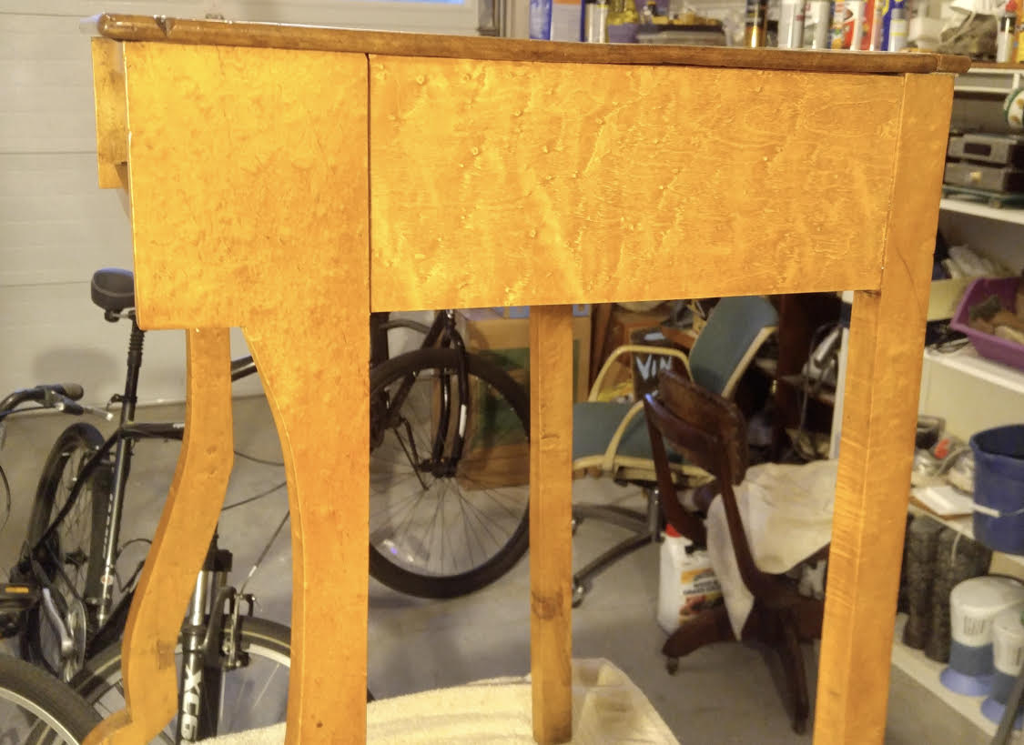 Birdseye maple side table built with WoodCycle veneer