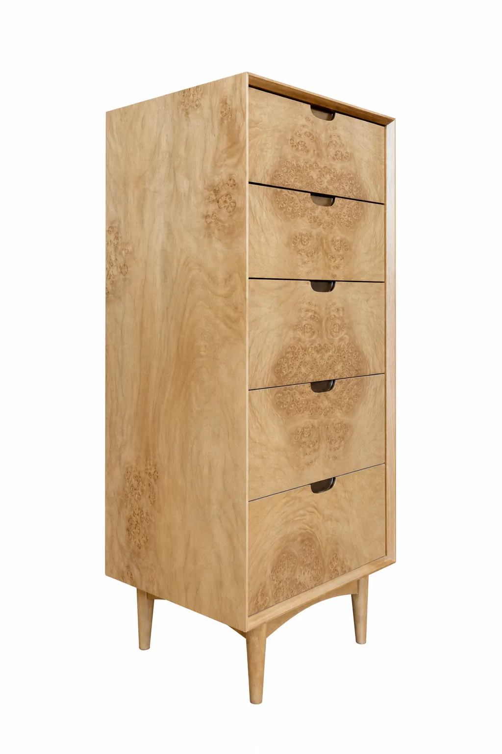 Red Elm Burl veneer applied to a dresser